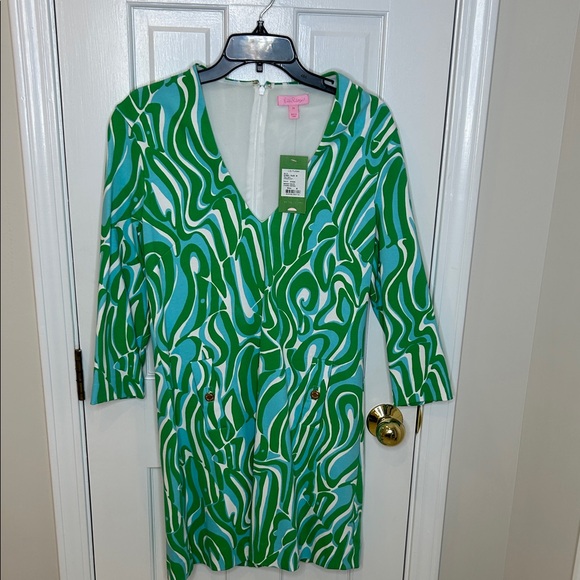 Lilly Pulitzer Chalena Summer Dress in White with Green and Blue - Picture 1 of 4